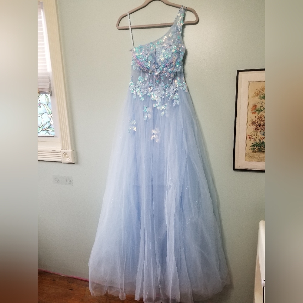 Light Blue Holographic Flower Gown